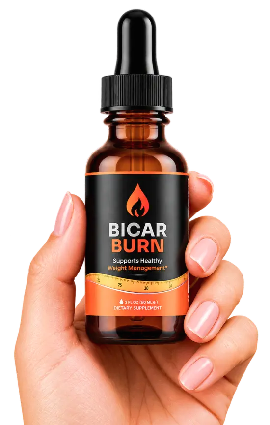 Bicar Burn bottle held in one hand